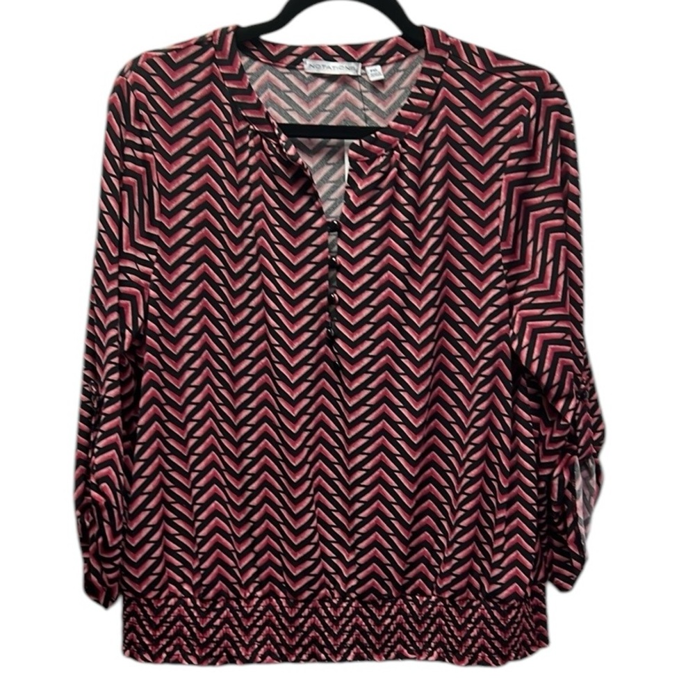 Notations Multicolored Graphic 3/4 Sleeve Chevron Blouse PXL NWT